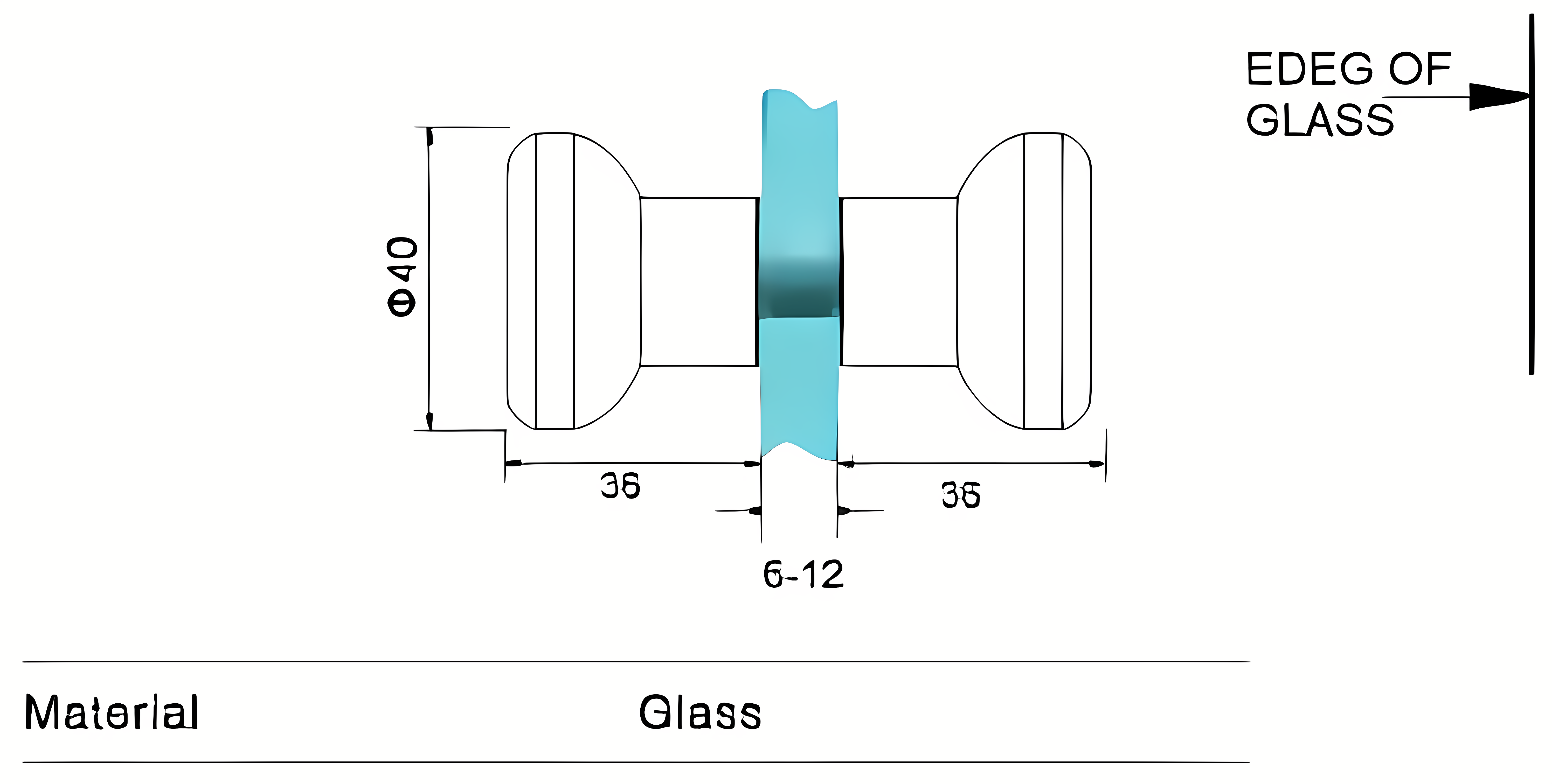 Section through the glass, 8, 10 and 12 mm