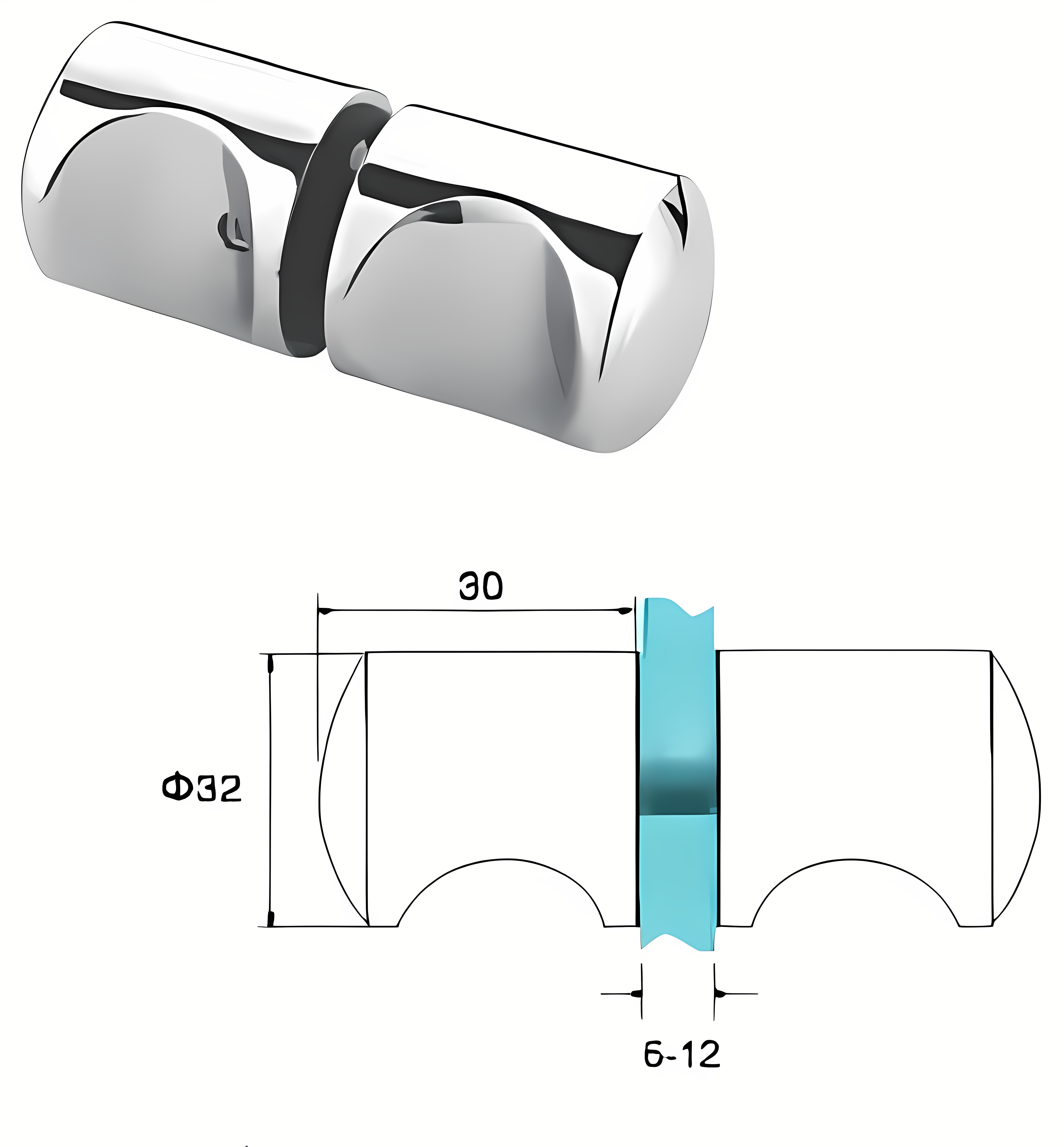 Section through the glass, 8, 10 and 12 mm