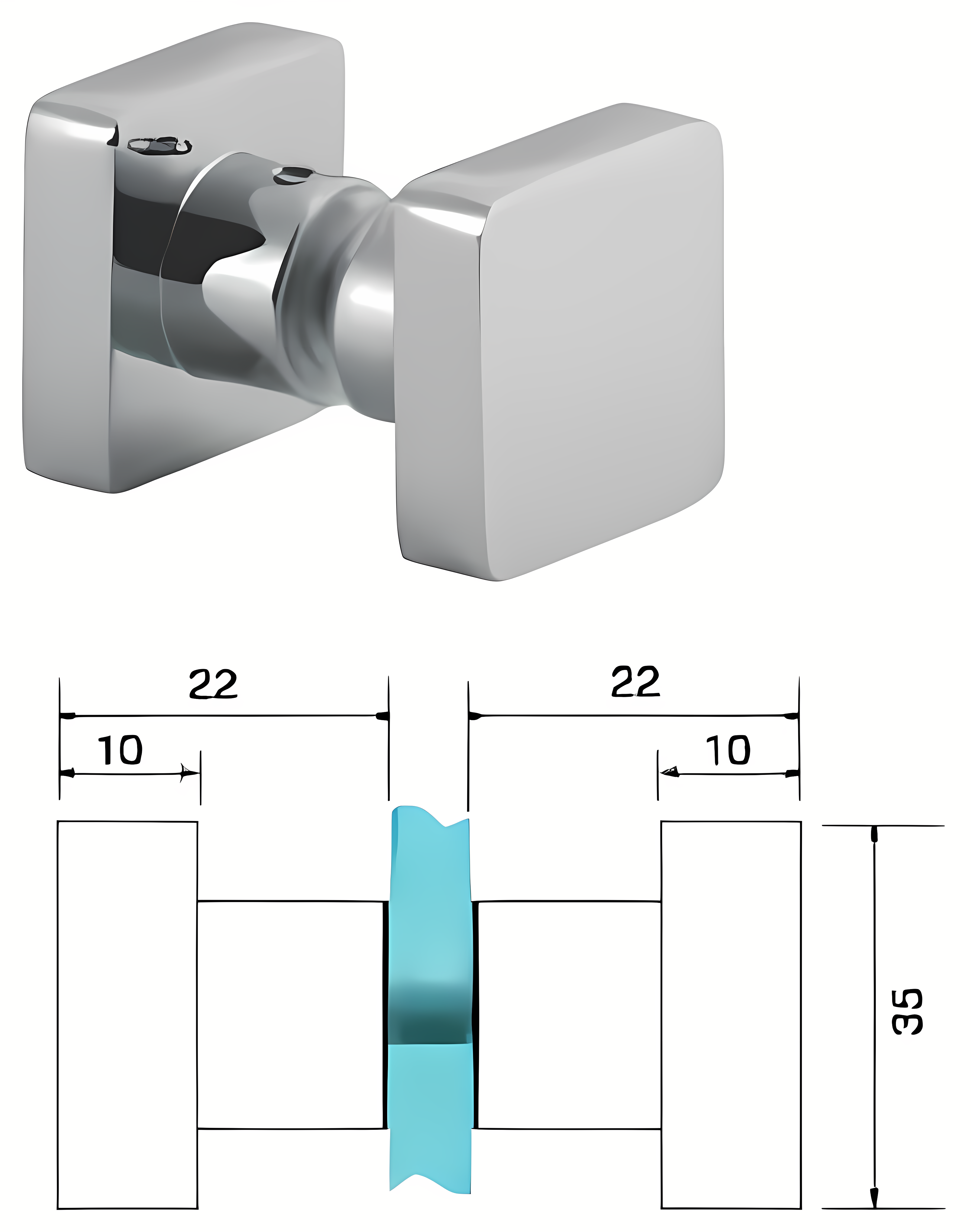 Section through the glass, 8, 10 and 12 mm